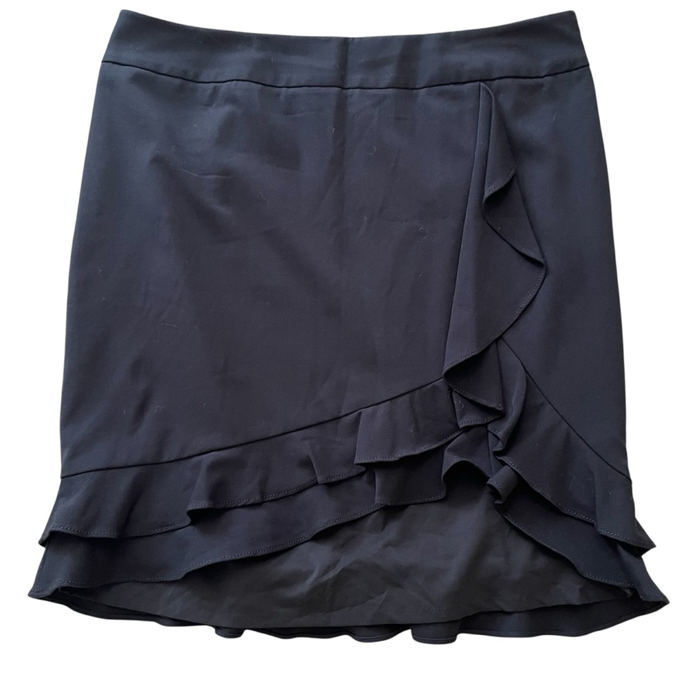 White House Black Market Black Ruffle Detail Front Slit Pencil Skirt 14
